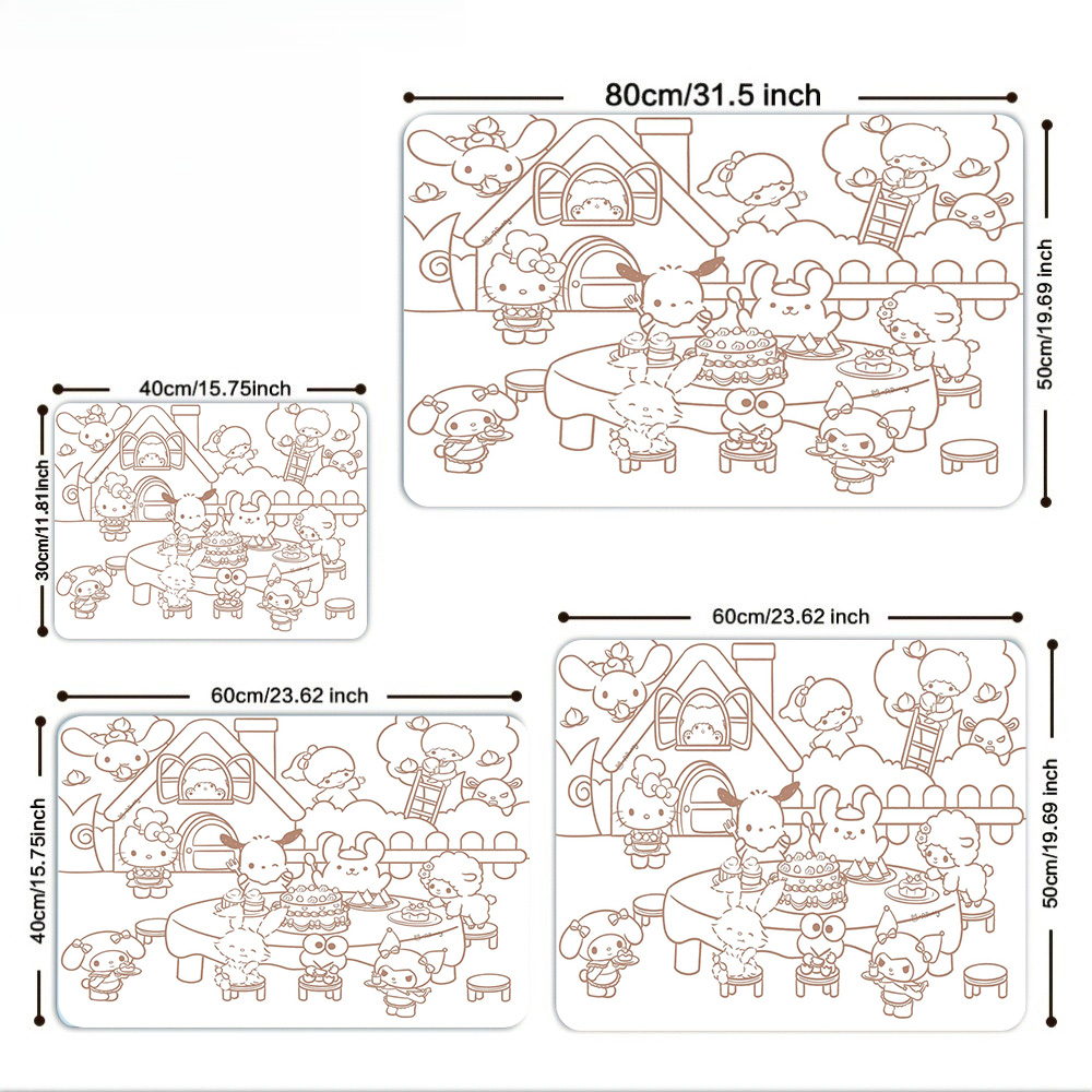 Multiplication Table Mat - Sanrio Characters Coloring Placemat Non-Slip Rubber