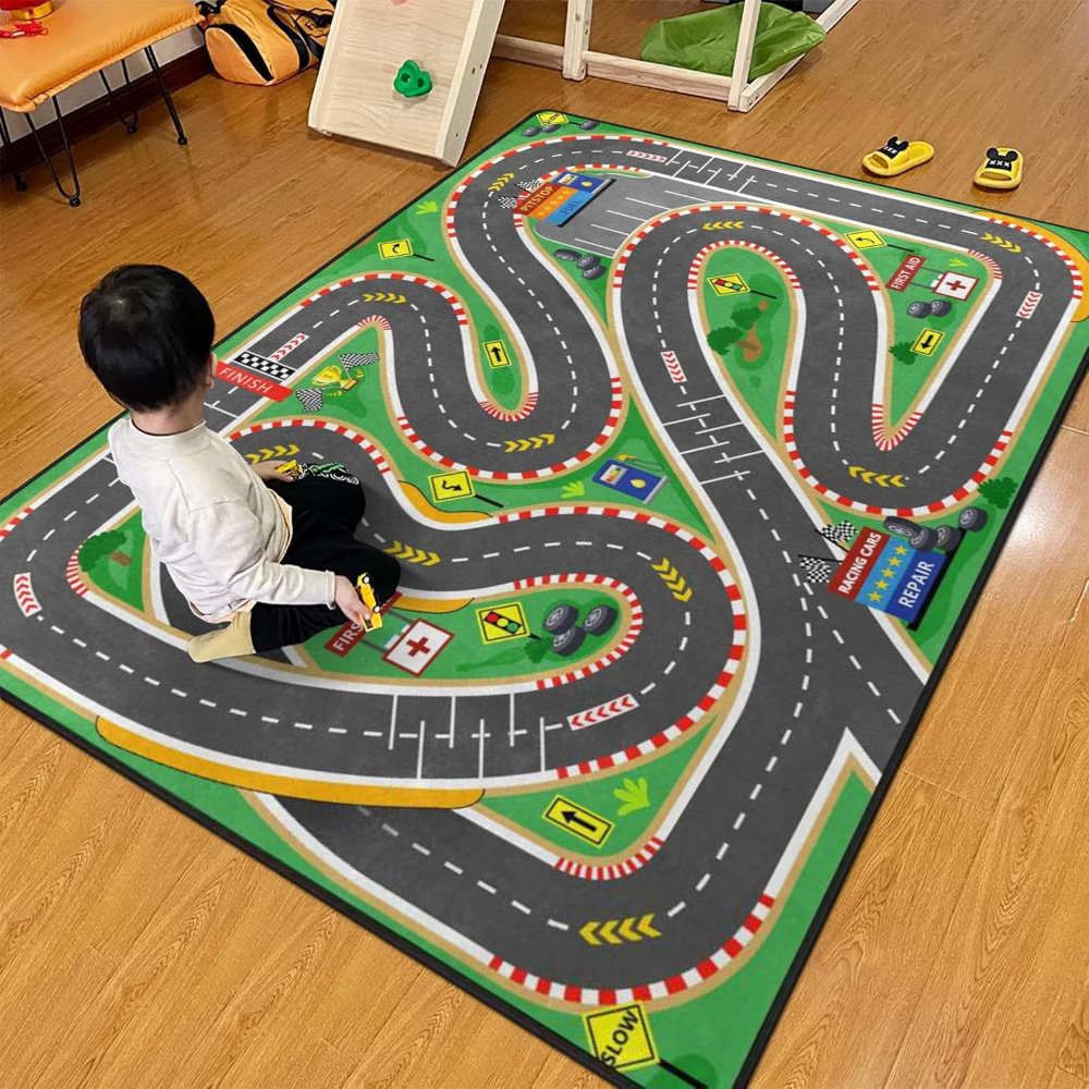 Vibrant Multi Curve Racetrack  - Kids Education Rug ulasan dan harga
