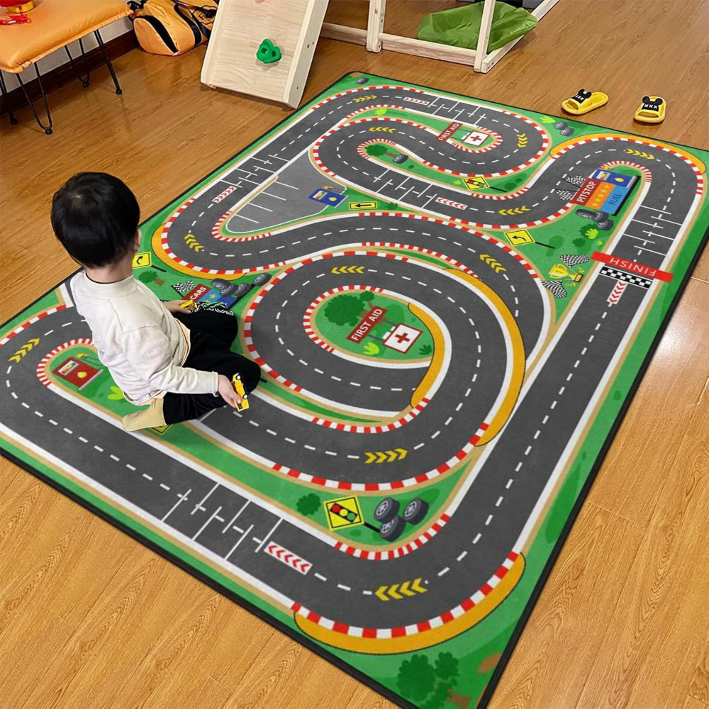 Vibrant Multi Curve Racetrack  - Kids Education Rug ulasan dan harga