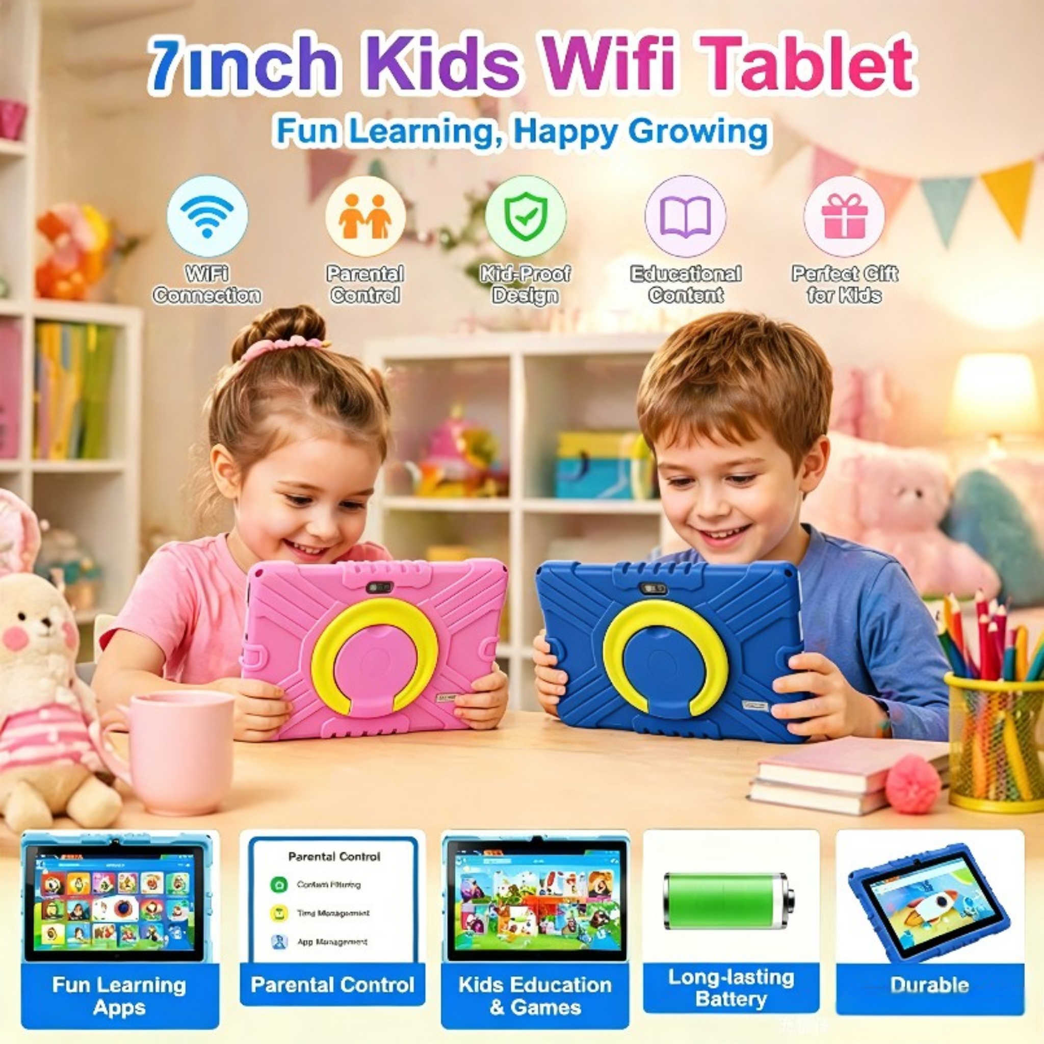Android 13 Kids WIFI Tablet 7i - Kids Education Free App ulasan dan harga