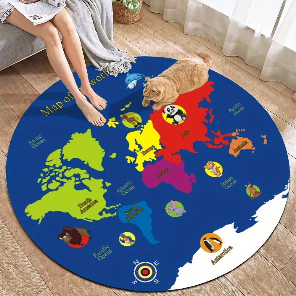 World Map Round Rug Flannel Ed - Kids Education Rug ulasan dan harga