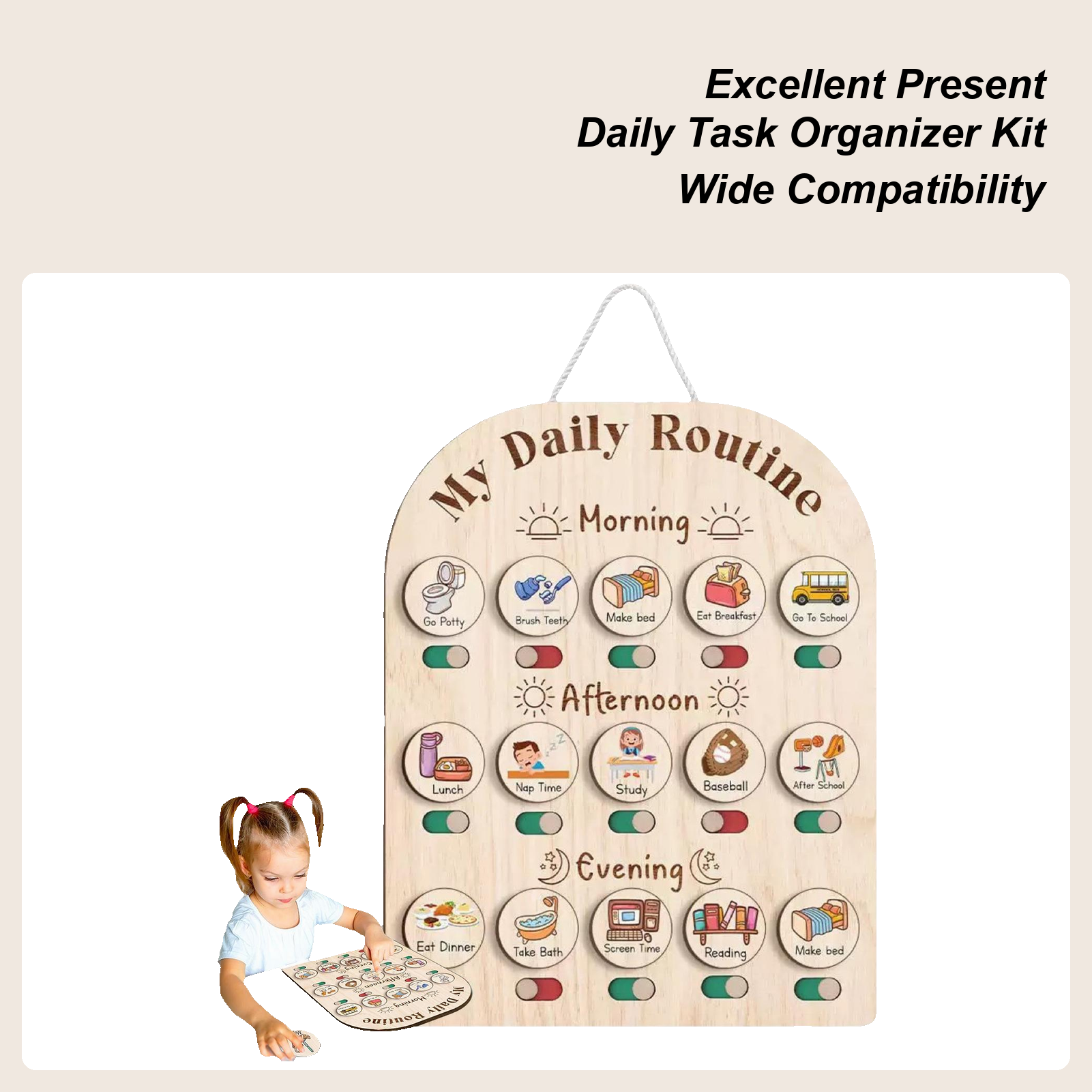 Kids Daily Routine Chart Wood  - Kids Education Planner ulasan dan harga