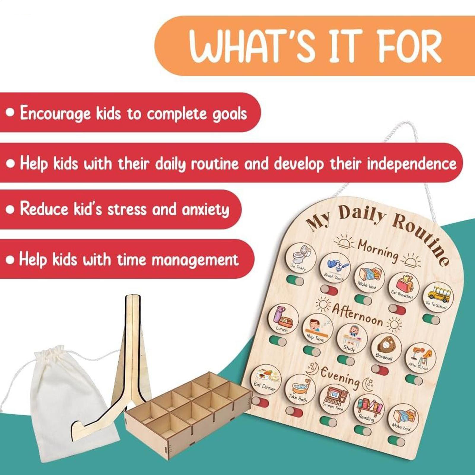 Kids Daily Routine Chart Wood  - Kids Education Planner ulasan dan harga